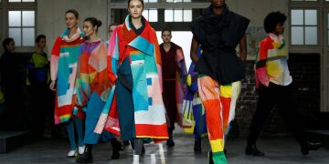 Issey Miyake fills school gym with kaleidoscope of colors in Paris