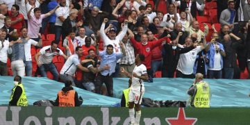 England fans celebrate beating Germany at Euro 2020