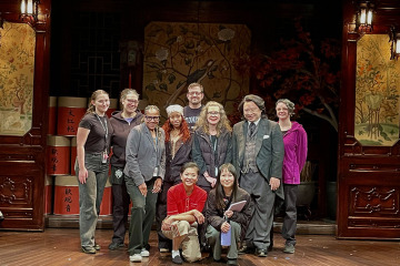 Xiaonan Liu took a picture with the leading actors of "The Chinese Lady" at the Alliance Theatre, Keiko Agena (Afong Moy) and Rex Lee (Atung).